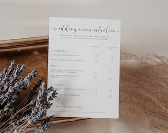 Wedding Menu Selection Card Template, Printable Menu Choice Card, Menu Option Card, Food Choice RSVP Menu, 5x7"