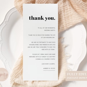 Rétro minimaliste merci carte de visite | Serviette de table de remerciement | Imprimable Merci | Couvert Merci | Table de mariage | MOLLY 4x9