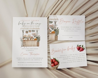 Locally Grown Baby Showers Set, Self Editable Bundle, Farmers Market Baby Shower Invite, Country Farmers Market Baby Shower, Download, EBP21
