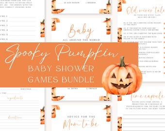 Halloween Baby Shower Games Bundle Template, Spooky Pumpkin Baby Shower Games Pack, A Little Boo, Editable Template, Fall Printable, EBP31