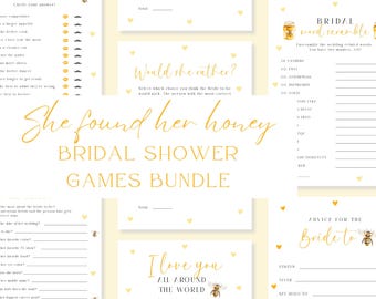 She Found Her Honey Bridal Shower Games Bundle, Bride To Bee, Bridal Shower Games, Digital Download, Fully Editable, Printable, EBP19