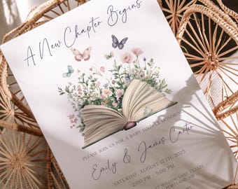 A New Chapter Begins Baby Shower Invitation Template, Storybook Baby Shower Invite, Gender Neutral, Instant Download, Editable, Printable