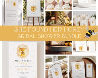 She Found Her Honey Bridal Shower Bundle, Editable Templates, Honey Bee, Digital Download, EBP19