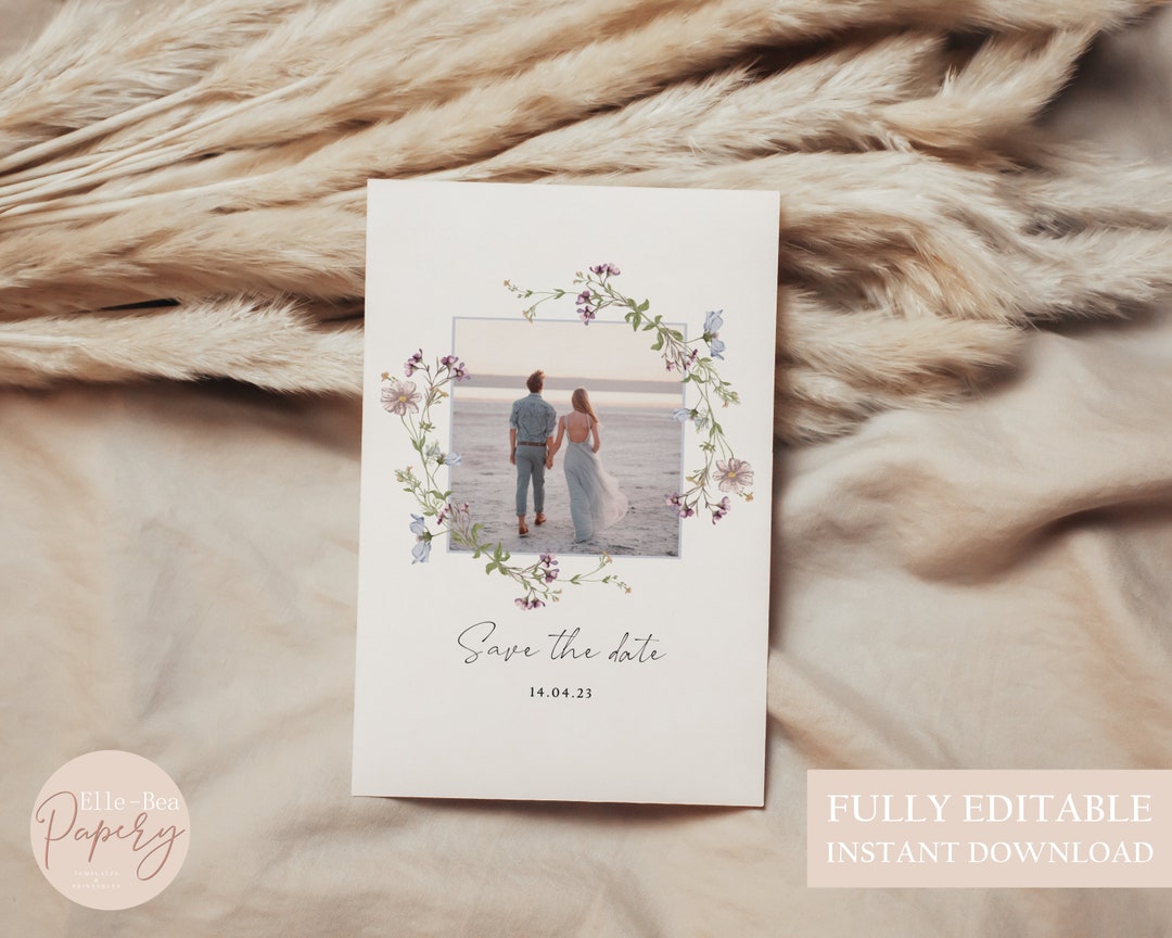 Wildflower Save the Date Printable Pastel Floral Wedding Save the Date ...