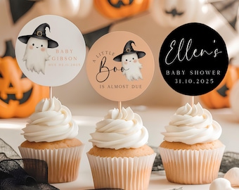 A Little Boo Cupcake Topper, Editable Halloween Baby Shower Picks, Ghost Shower Decor, Printable, Halloween, Little Boo, Template, EBP31
