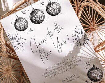 New Years Eve Party Invitation Template, New Years Eve Invite, Cheers Happy New Year 2025, Editable, Cheers To The New Year Invite