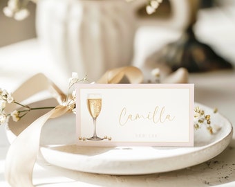 Pearls and Prosecco Place Card Template, Pearls and Prosecco Bridal Shower, Printable Table Decorations, Name Card, Menu Card, EBP12