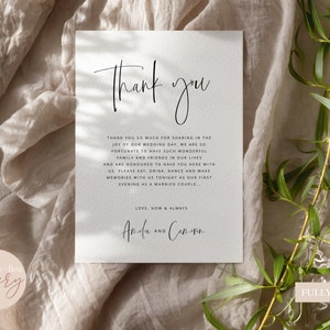 Wedding Thank You Note Template, Printable Minimalist Napkin Note, Instant Download Place Setting Modern, Thank you Place Card, SMITH 5x7
