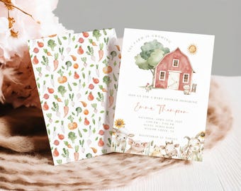 Farm Double-sided Baby Shower Invitation, Editable Barn Animals Invite Template, Gender Neutral, Barnyard, Barn Animals Baby Shower, EBP22