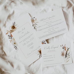 Orange Floral Wedding Invitation Template Suite, Burnt Orange Wedding Bundle Downloadable, Printable Wedding Invitation Template, Rust,AMBER