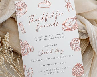 Thankful For Friends Invitation Template, Friendsgiving Dinner Party Invite, Editable Friendsgiving Invitation, Thanksgiving Friends Dinner