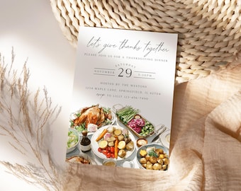 Thanksgiving Dinner Invitation Template, Editable Thanksgiving Invitation, Friendsgiving Dinner, Thanksgiving Invite, Fall Autumn, Printable