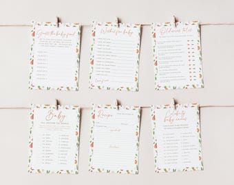 Gry na Baby Shower z Lokalnej Produkcji, Zestaw Gier na Baby Shower z Targu Rolniczego, Gry na Imprezę dla Dzieci, Gry dla Dzieci z Owocami i Warzywami, Edytowalne, EBP21