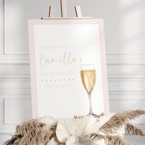 Pearls and Prosecco Bridal Shower Welcome Sign Template, Pearls & Prosecco Bridal Shower Poster, Bridal Shower Welcome Sign, Pink EBP12