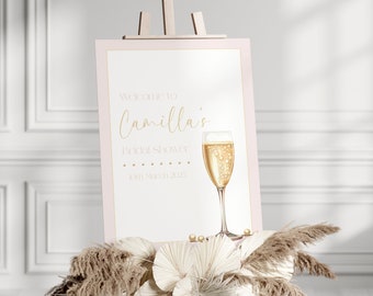 Pearls and Prosecco Bridal Shower Welcome Sign Template, Pearls & Prosecco Bridal Shower Poster, Bridal Shower Welcome Sign, Pink EBP12
