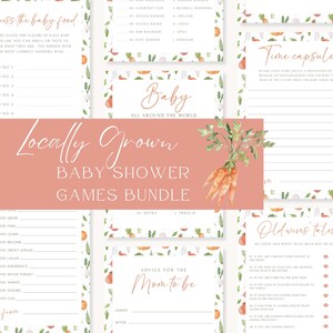 Locally Grown Baby Shower Games, Farmer&#39;s Market Baby Shower Games Bundle, Baby Party Games, Fruit and Vegetable Baby Games, Editable, EBP21