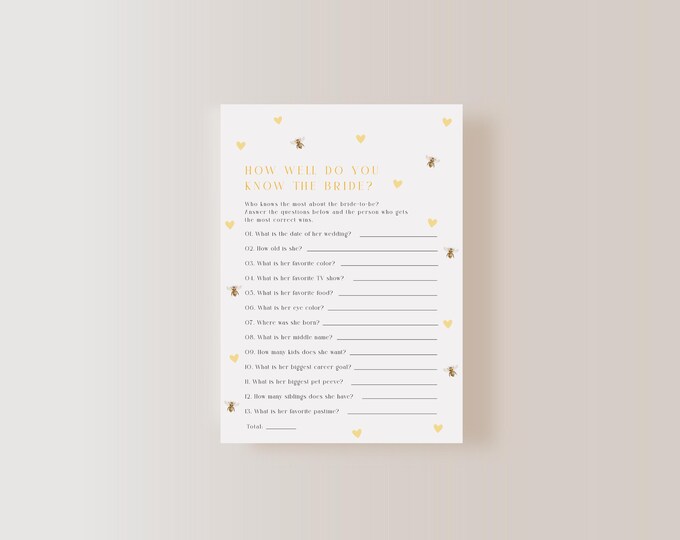 Bride to Bee Bridal Shower How Well Do You Know the Bride (printable ...