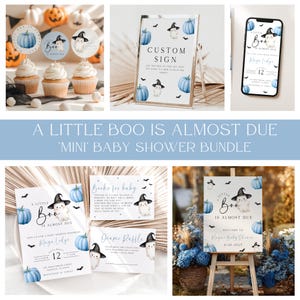 Editable Blue A Little Boo Baby Shower Bundle, Boy Halloween Baby Shower Invitation Pack, Blue Ghost Halloween Shower Decor Package, EBP30