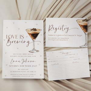 Love Is Brewing Espresso Martini Bridal Shower Invite With Insert Cards, Espresso Martini Bridal Shower Invitation Template, Editable, EBP20