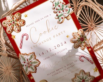 Editable Cookie Exchange Invitation, Christmas Cookie Party Invite, Holiday Baking Party, Digital Download, Printable Template