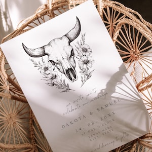 Western Wedding Invitation Template, Western  Longhorn Design, Cowboy Wedding Invitation, Southwestern Wedding Invitation, Editable Template