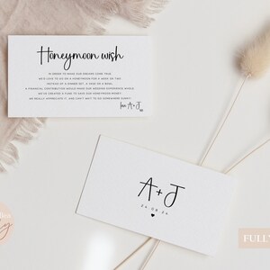 Minimalistische doppelseitige Flitterwochen-Wunschkarte, Hochzeitsgeschenkkarte, minimal, bearbeitbar, druckbare Flitterwochen, Einladungseinsatz, Download, EVIE