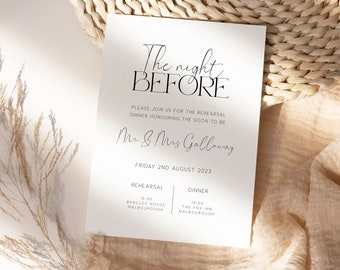 The Night Before Rehearsal Dinner Invitation Template, Modern Minimalist Rehearsal Dinner Invite, Instant Download, Editable Template