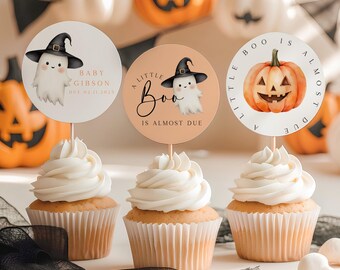 A Little Boo Cupcake Topper, Editable Halloween Baby Shower Picks, Ghost Shower Decor, Printable, Halloween, Little Boo, Template, EBP31