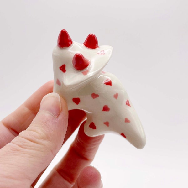 Handmade Ceramic Miniature Clay Love Dinosaur Triceratops with Hearts