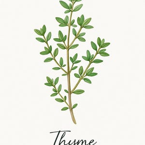 Thyme Kitchen Herb Wall Art Print - Digital Download Botanical Illustration - Modern Minimalist Kitchen Decor