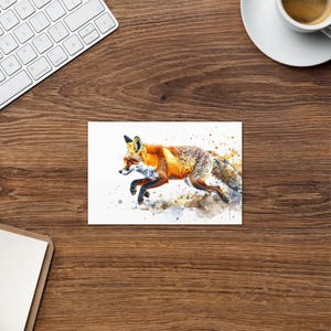 Lopende vos-wenskaart – aquarel rode vos kunstafdruk, kaart wilde dieren, bos natuurliefhebber cadeau, platteland rustieke blanco kaart