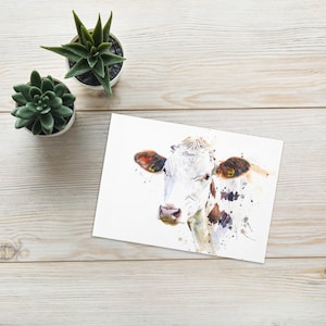 Dairy Cow Greeting Card – Watercolor Farm Animal Art, Rustic Country Blank Card, Cow Lover Gift, Calf Stationery, Modern Farming Art