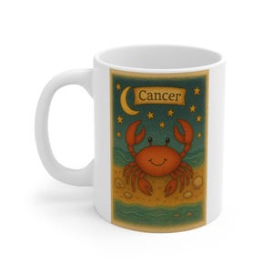Cancer Zodiac Mug - 11oz, Astrology Gift, Cute Crab Design, Horoscope Coffee Cup, Celestial Home Decor