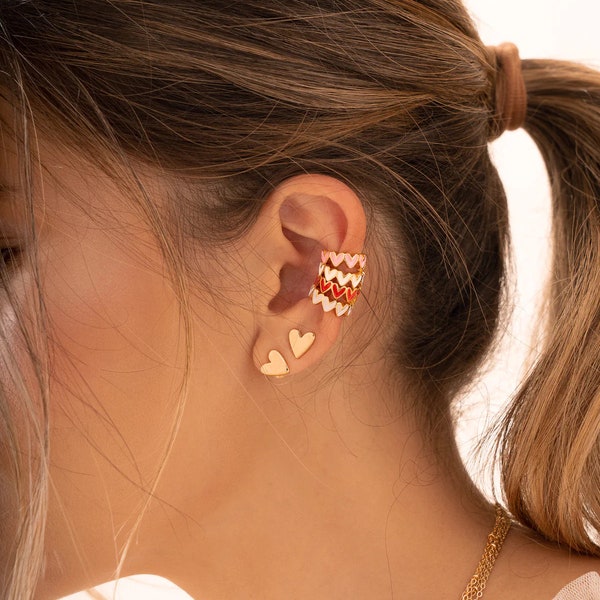 Heart Earcuff No Piercing, Gold Plated Colored Ear Cuf, Trendy Jewelry, Ear Party, Ear Stack, Dainty Earcuff, Gifts for Friends