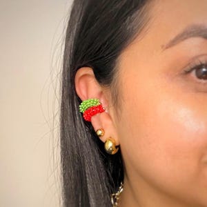 Bold Earcuff Colores Mini, Trendy Beaded Earcuff No Piercing, Gold Plated Earcuffs, Chunky Earcuff, Handmade Earcuff