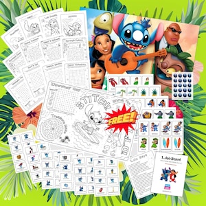 Paquete de actividades para fiestas de Lilo y Stitch / Páginas para colorear / Sopa de letras / Laberintos / Lilo dice / Charadas / Ponle la nariz a Stitch / Descarga instantánea