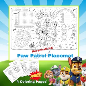 Personalized Paw Patrol Coloring Placemat: Custom Party Activity (PDF Download)