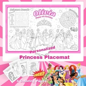 Personalized Princess Activity Placemat: Custom Coloring Sheet (PDF Download)