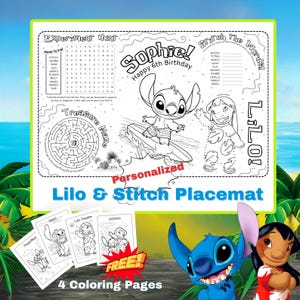 Personalized Lilo and Stitch Birthday Placemat: Printable Activity (Digital)