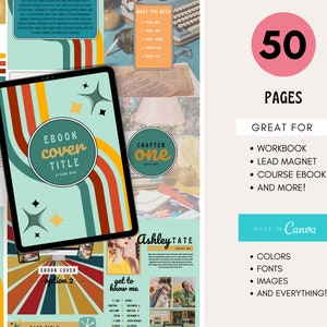 Retro ebook template Canva, ebook cover, ebook PDF, ebook marketing, Canva ebook template,  workbook template, workbook template canva,