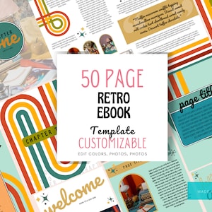 Retro ebook template Canva, ebook cover, ebook PDF, ebook marketing, Canva ebook template,  workbook template, workbook template canva,