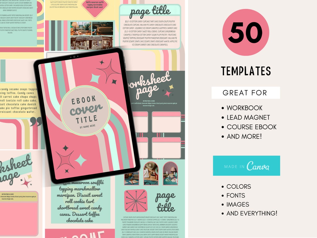 Pastel Retro Ebook Template Canva, Ebook PDF, Ebook Marketing, Canva