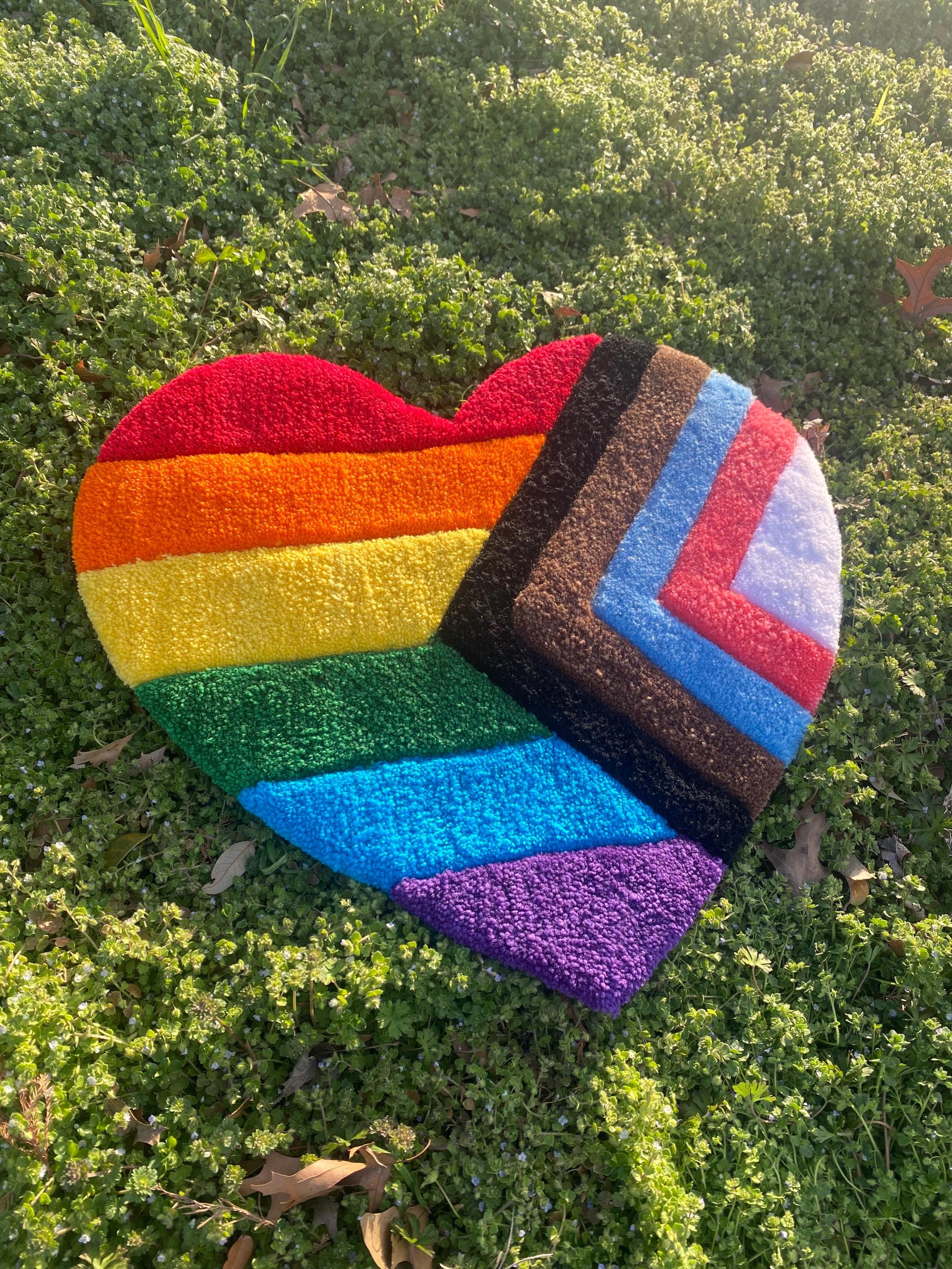 Rainbow Heart Rug - Etsy