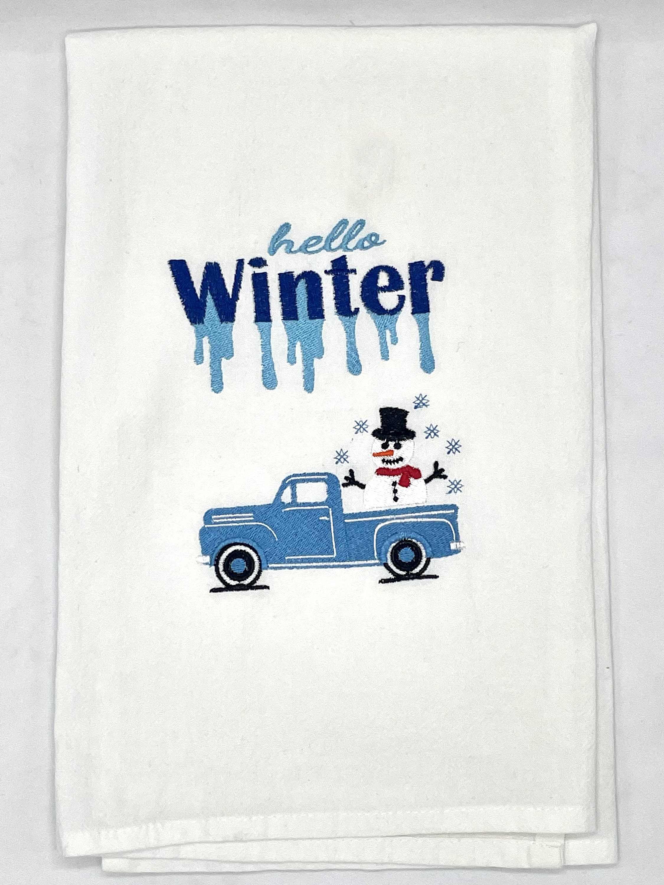 40 Festive Christmas Kitchen Decor Ideas to Spice Up Your Home: Jolly Touches for a Merry Cooking Space 11 Christmas Kitchen Towel: Vintage Truck, Snowman, Hello Winter