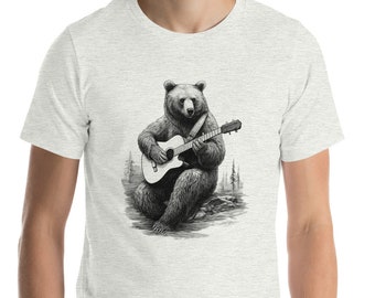 Guitar Bear T-Shirt | Bear Playing Guitar Shirt | Unisex Bear Tee | Grizzly Bear Shirt | Graphic Tee Bear Guitar Bear Gifts Music Gift