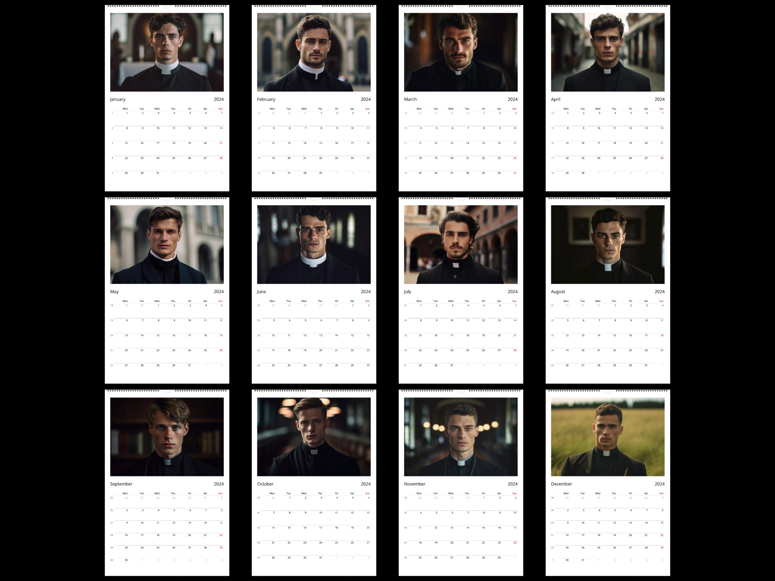 Calendario Romano Wall Calendar 2025 Hot Priest Calendar Etsy