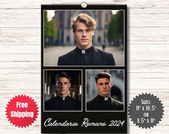 Calendario Romano Wall Calendar 2024 V2 | Hot Priest Calendar | Handsome Hot Men Calendar | Gift for Her | Gift for Gay Man | Birthday Gift