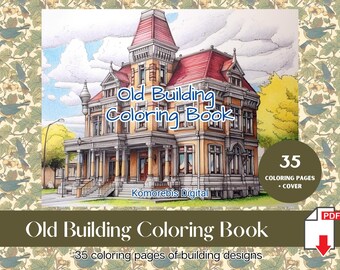 Paquete de 35 páginas Edificio antiguo Libro para colorear para adultos Estructura clásica Hoja para colorear Arquitectura Página para colorear para adultos Descarga instantánea