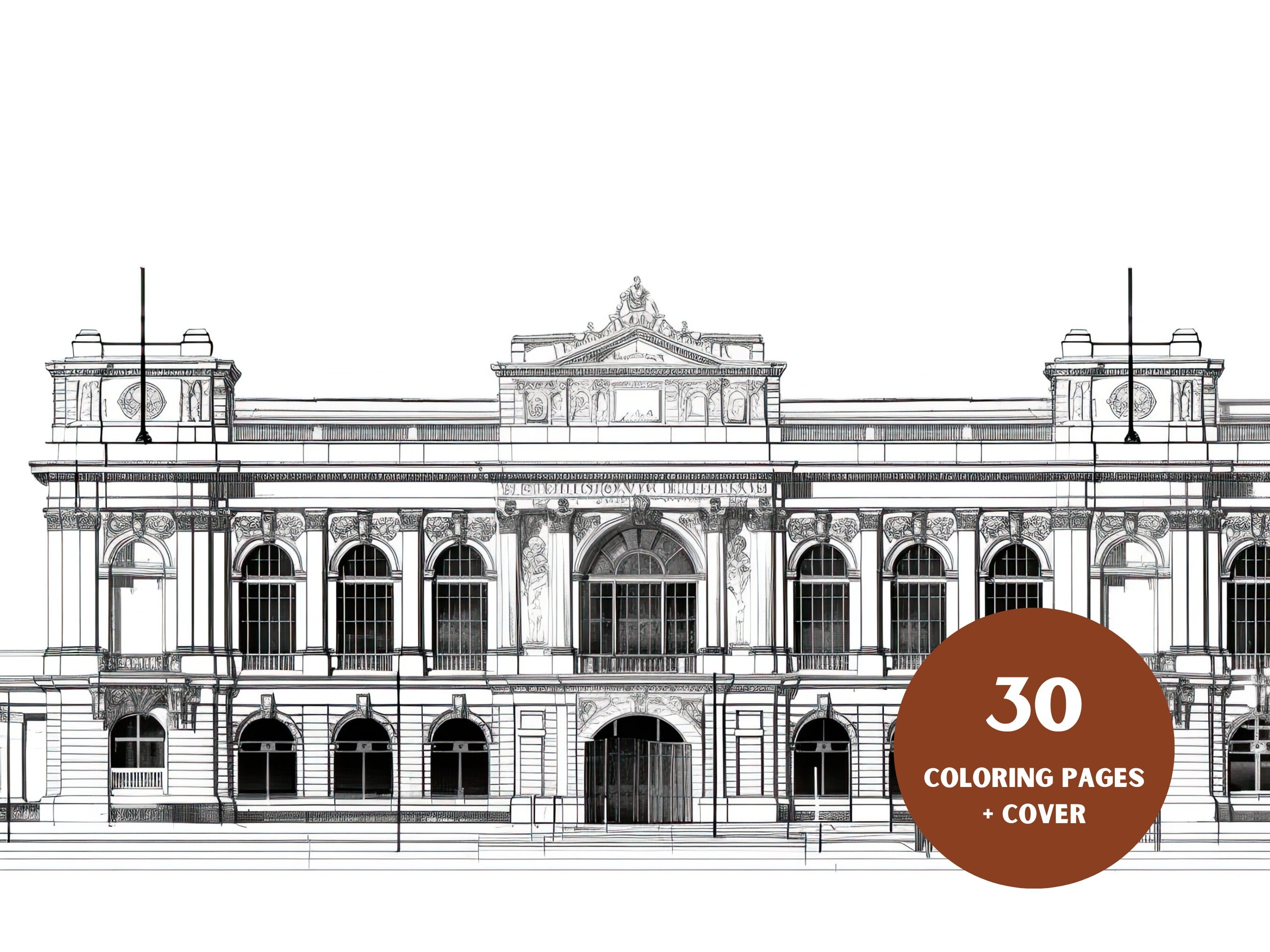 Structures Colouring In 30 Page Bundle Old Building Front Adult Coloring Book Classic Structure ...