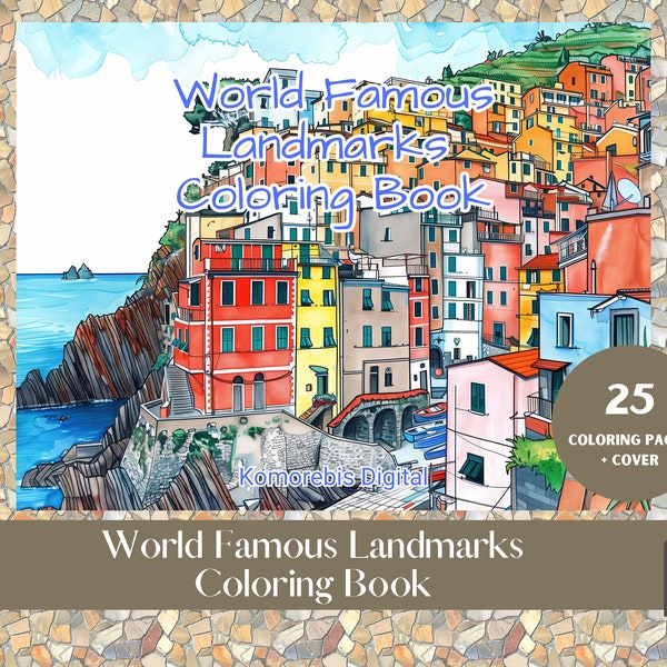 25 Page Bundle World Landmarks Coloring Book | Wonders Of The World Coloring Sheet | World Monuments Coloring Page | Famous Place Printable